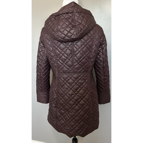 Via Spiga Zig-Zag Quilted Puffer Jacket Burgundy Full Zip Coat Zipper Pockets S - Picture 3 of 11